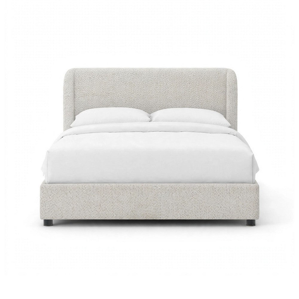 Inya King Size Bed | Shelter Padded Headboard | White Boucle Upholstery