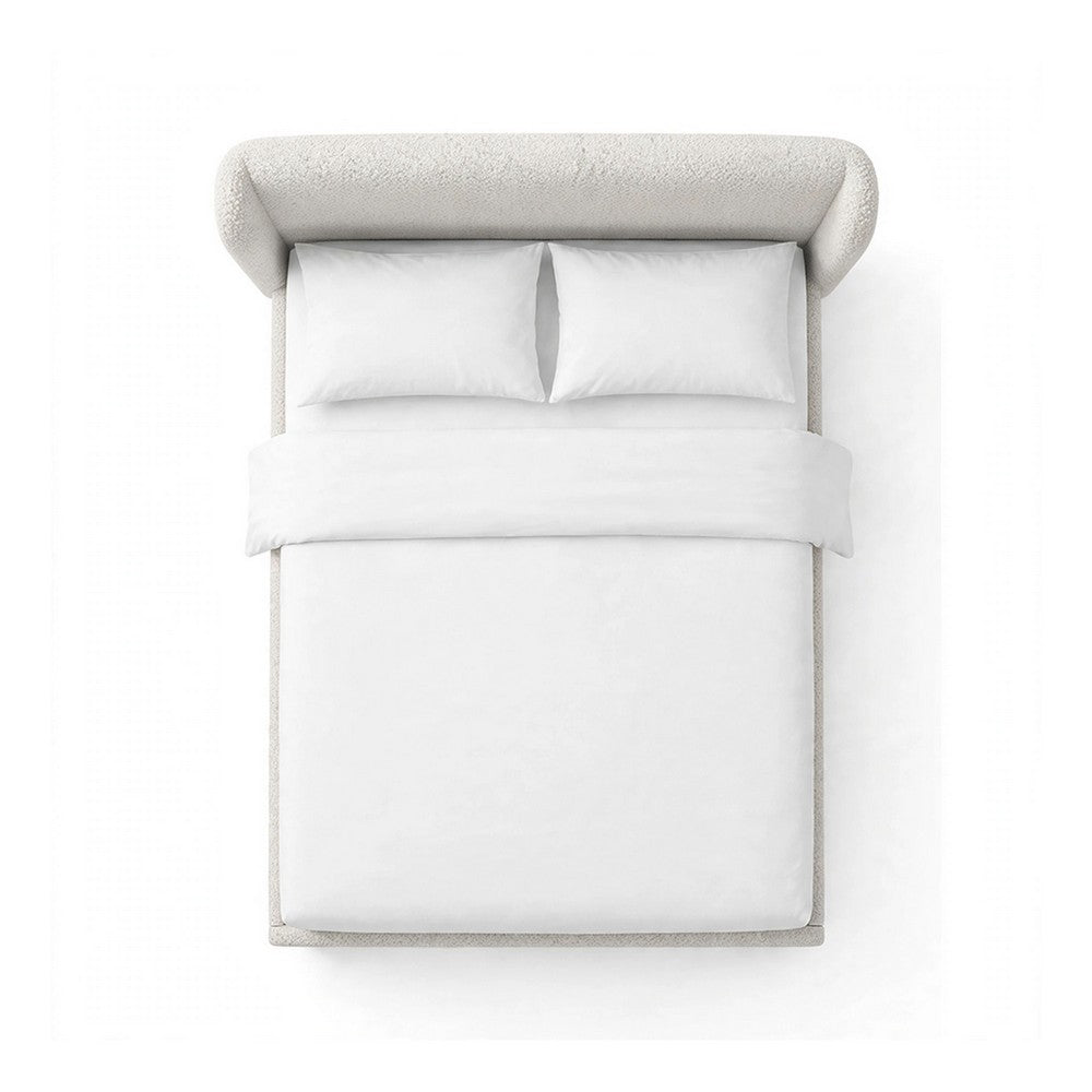 Inya King Size Bed | Shelter Padded Headboard | White Boucle Upholstery