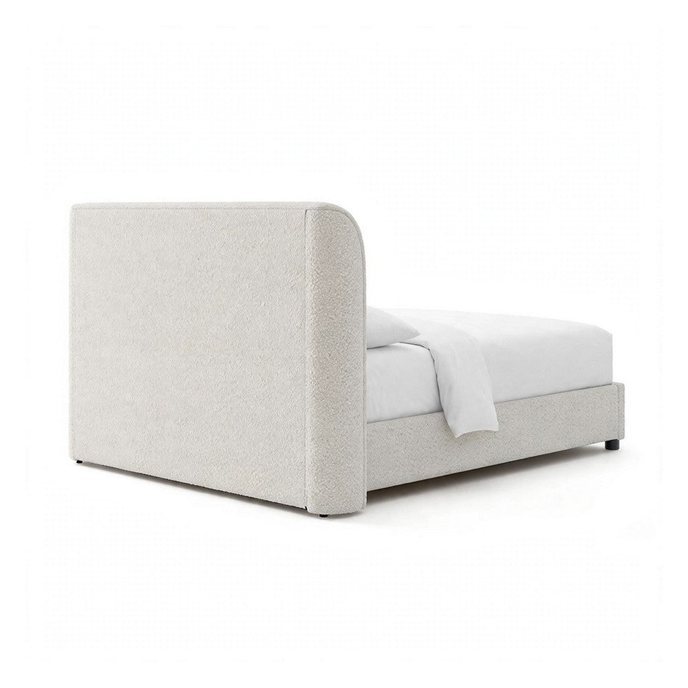 Inya King Size Bed | Shelter Padded Headboard | White Boucle Upholstery