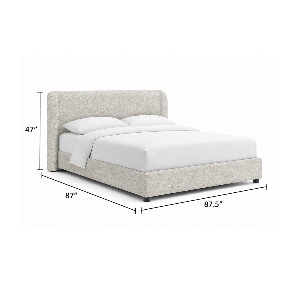 Inya King Size Bed | Shelter Padded Headboard | White Boucle Upholstery