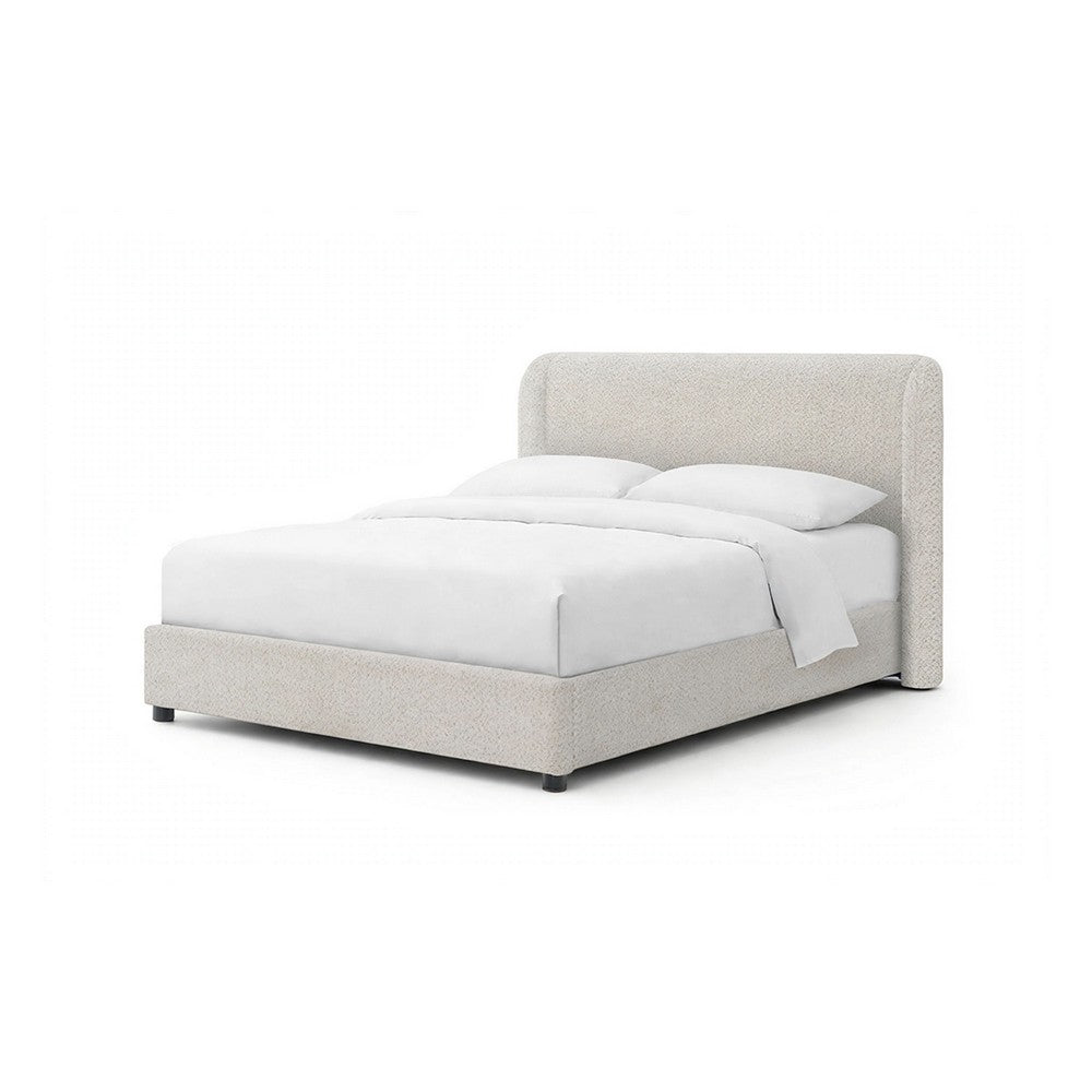 Inya Full Size Bed | Shelter Padded Headboard | White Boucle Upholstery