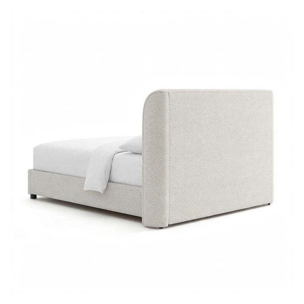Inya Full Size Bed | Shelter Padded Headboard | White Boucle Upholstery