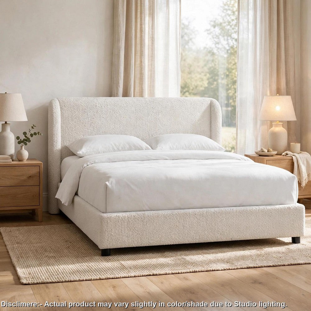 Inya Full Size Bed | Shelter Padded Headboard | White Boucle Upholstery