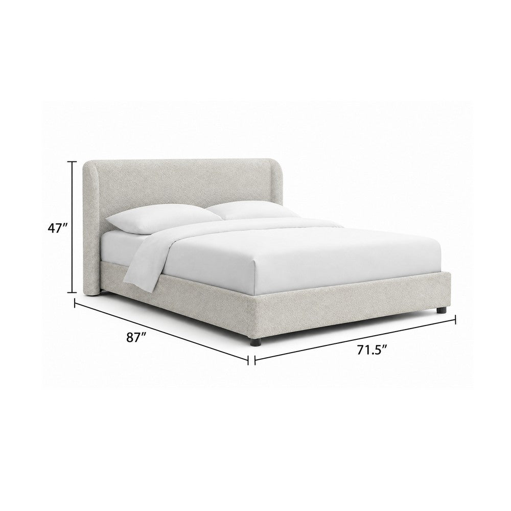 Inya Queen Size Bed | Shelter Padded Headboard | White Boucle Upholstery