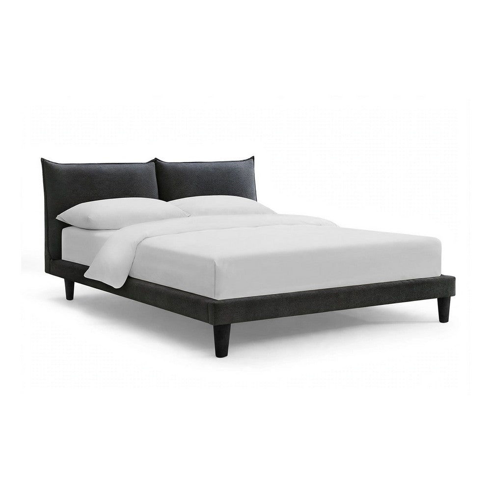 Veru King Size Bed | Dark Gray Chenille Upholstery | Pillow Top Headboard
