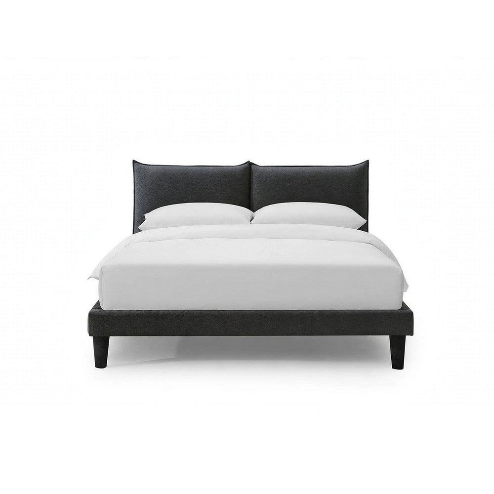 Veru King Size Bed | Dark Gray Chenille Upholstery | Pillow Top Headboard