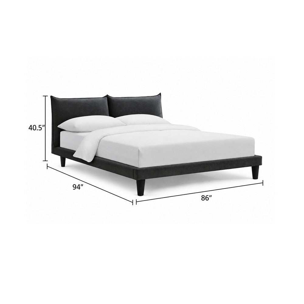 Veru King Size Bed | Dark Gray Chenille Upholstery | Pillow Top Headboard