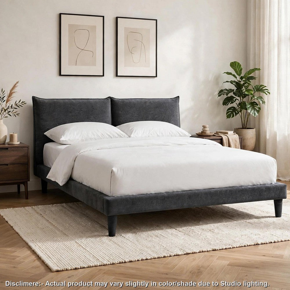 Veru King Size Bed | Dark Gray Chenille Upholstery | Pillow Top Headboard