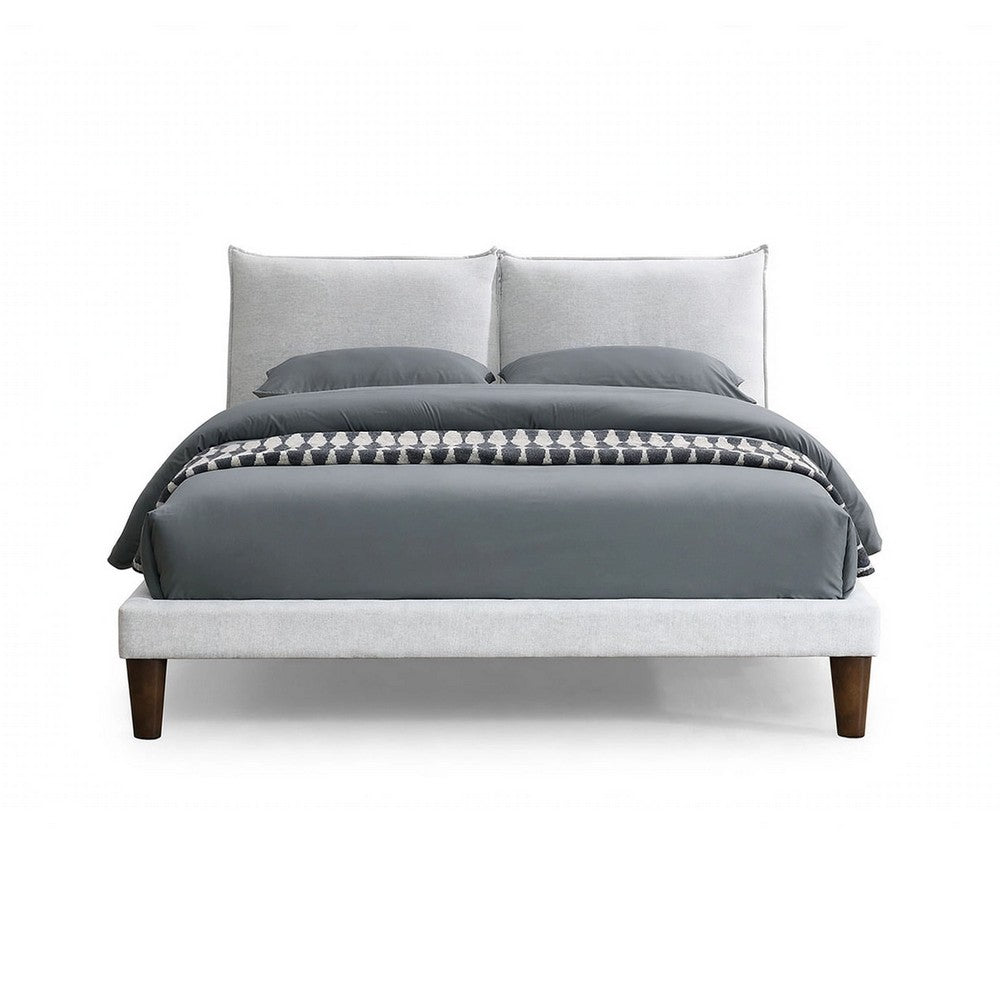 Veru Full Size Bed | Light Gray Chenille Upholstery | Pillow Top Headboard
