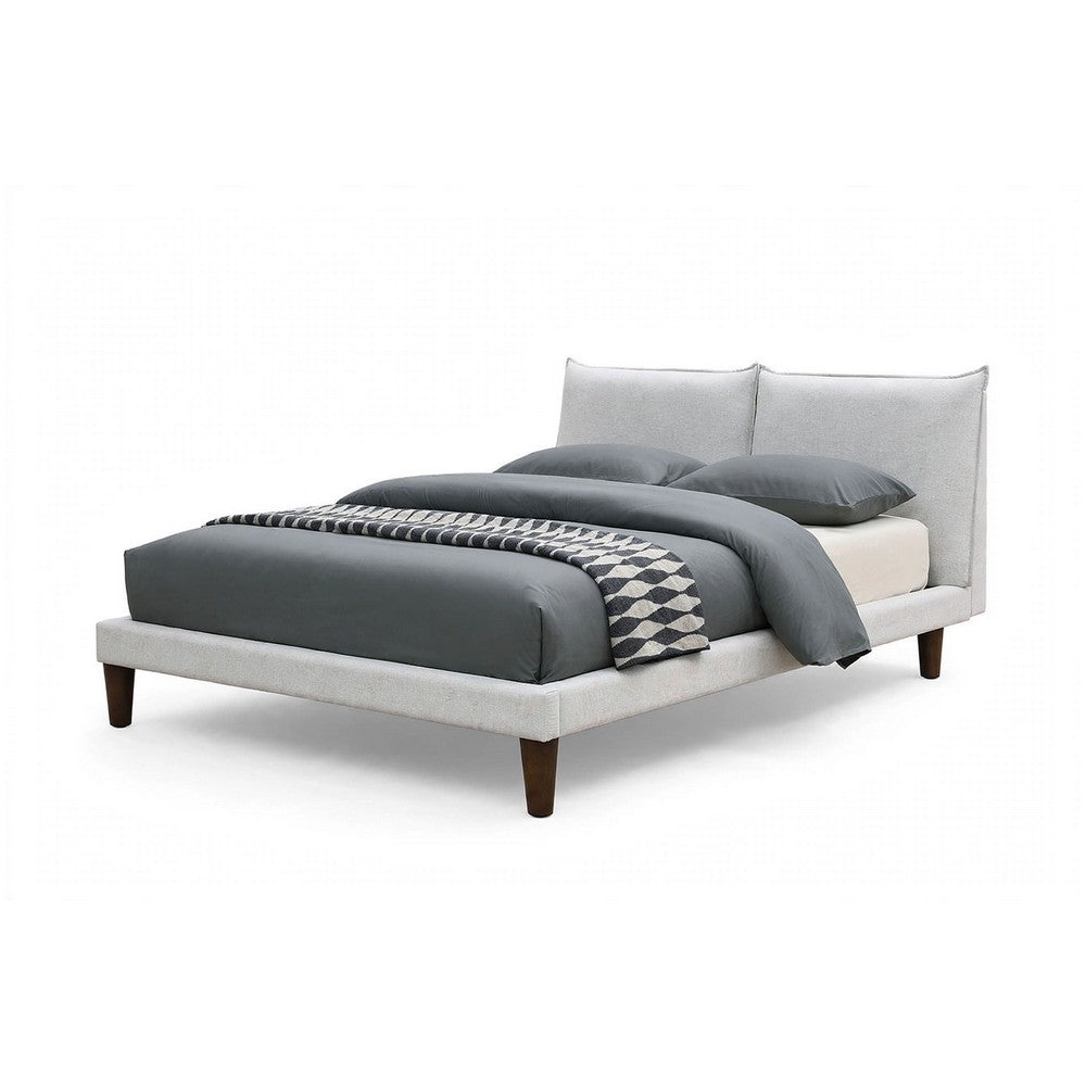 Veru Full Size Bed | Light Gray Chenille Upholstery | Pillow Top Headboard