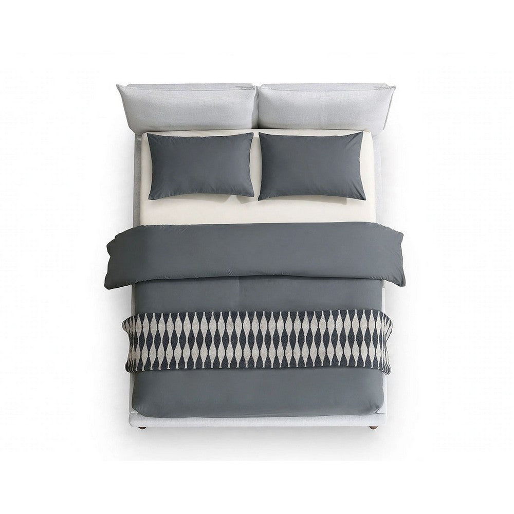 Veru Full Size Bed | Light Gray Chenille Upholstery | Pillow Top Headboard