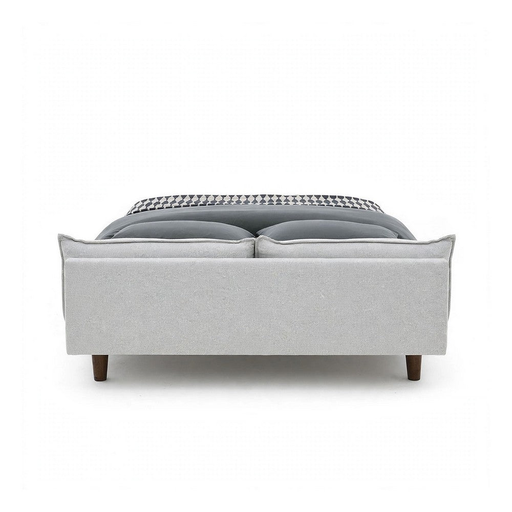 Veru Queen Size Bed | Light Gray Chenille Upholstery | Pillow Top Headboard