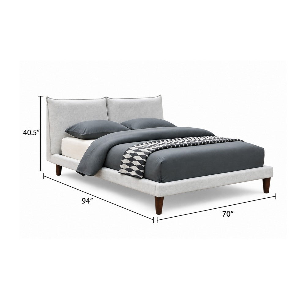Veru Queen Size Bed | Light Gray Chenille Upholstery | Pillow Top Headboard