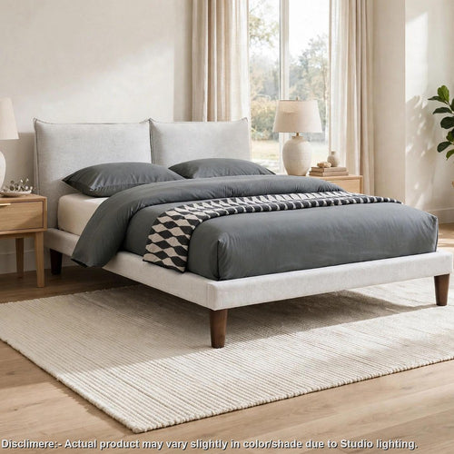 Veru Queen Size Bed | Light Gray Chenille Upholstery | Pillow Top Headboard