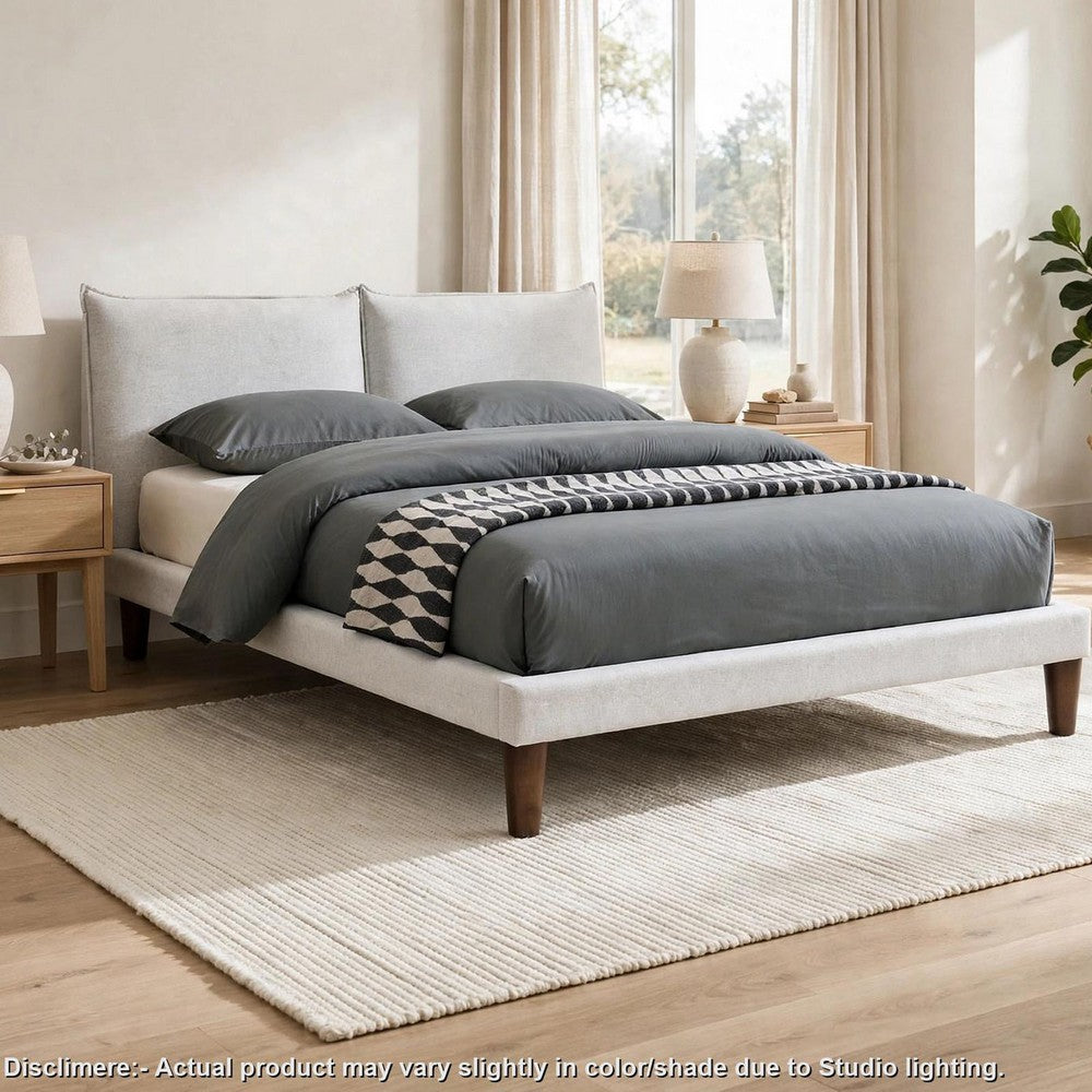 Veru Queen Size Bed | Light Gray Chenille Upholstery | Pillow Top Headboard
