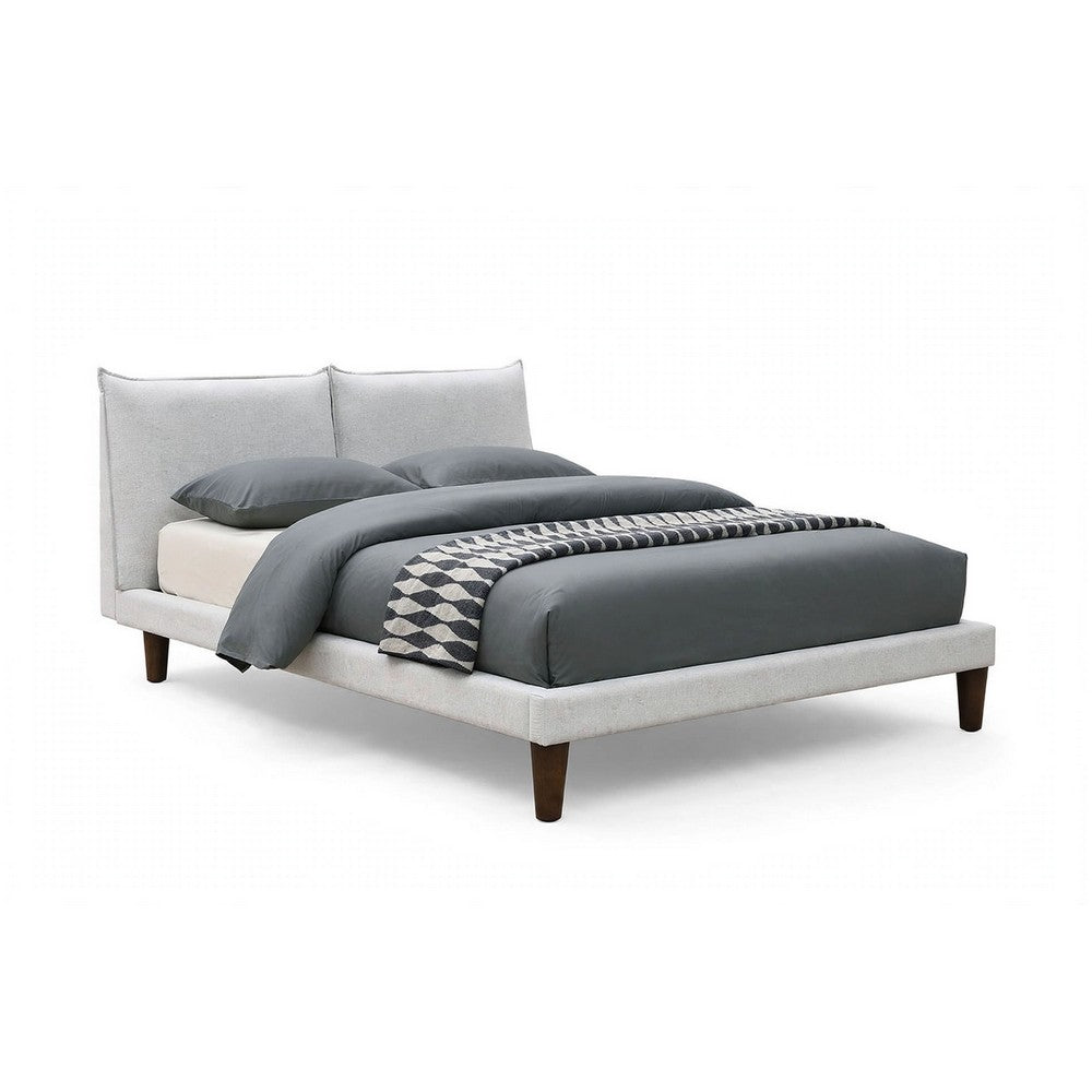 Veru Queen Size Bed | Light Gray Chenille Upholstery | Pillow Top Headboard
