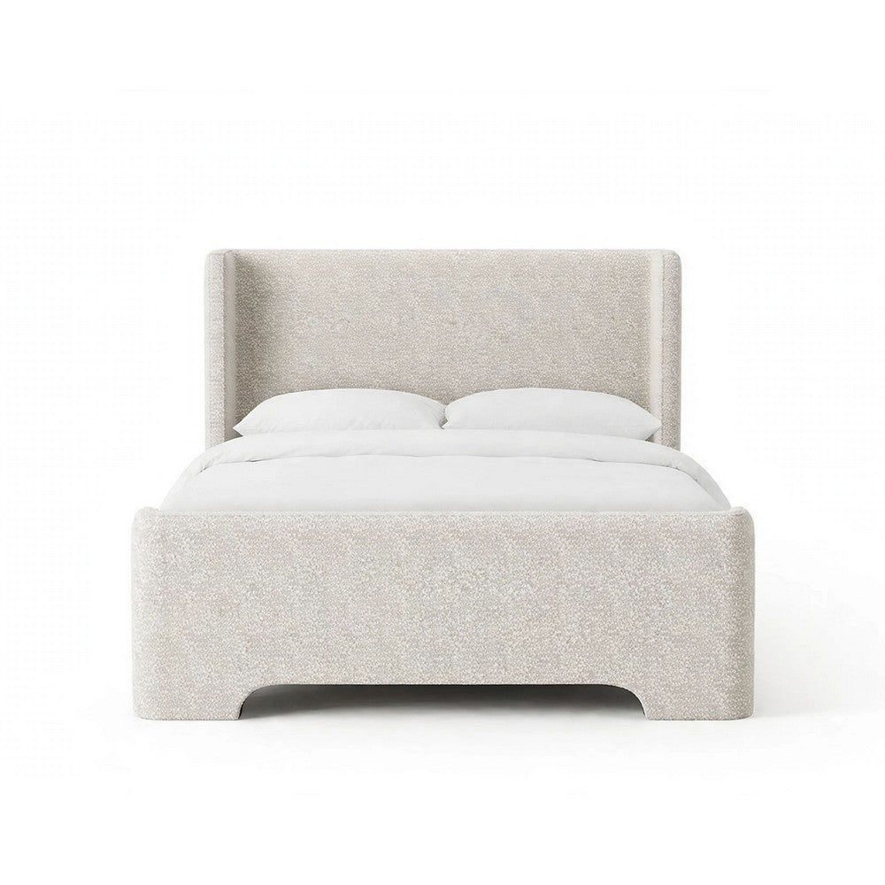 Verna Queen Size Bed | Shelter Headboard | Taupe Chenille Upholstery