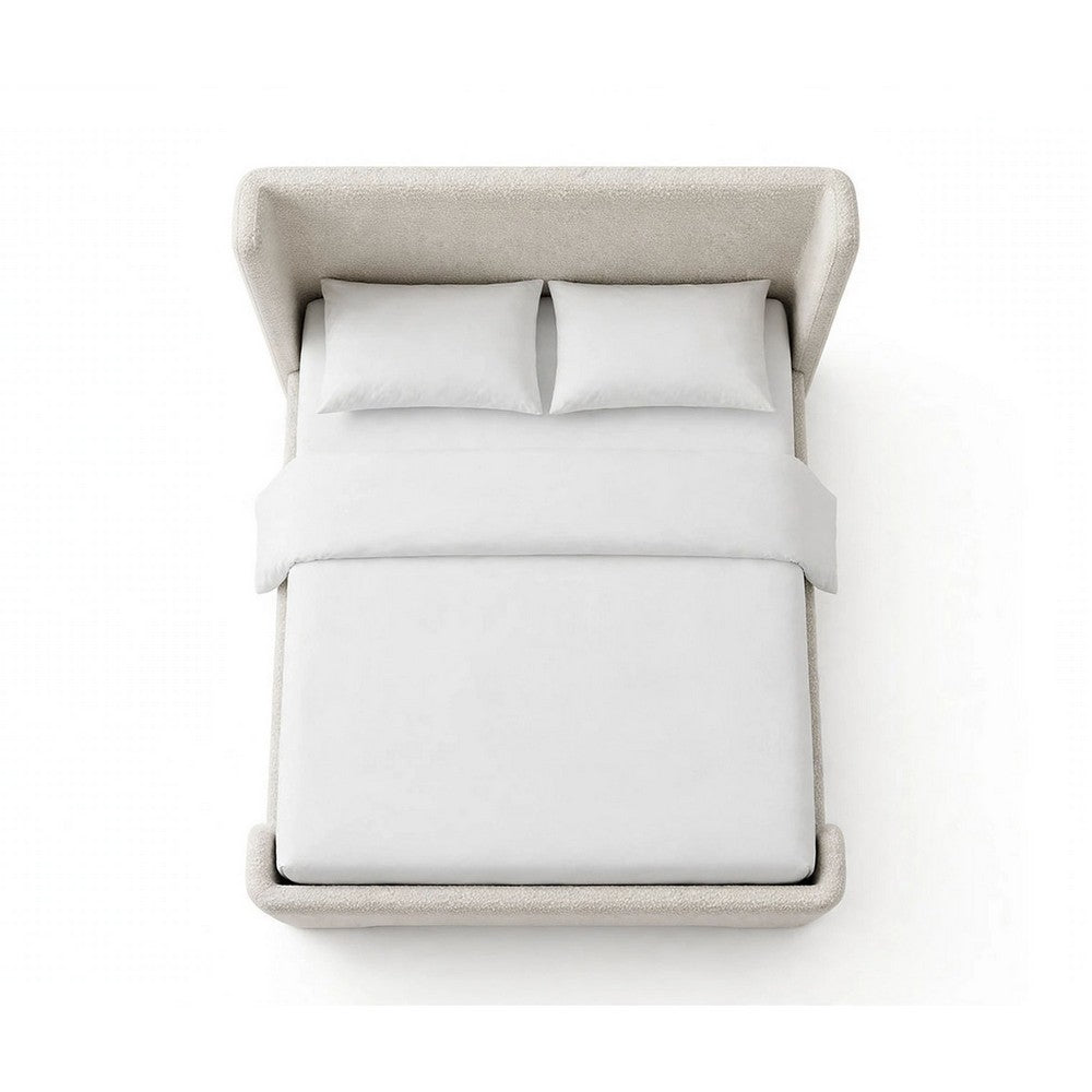 Verna Queen Size Bed | Shelter Headboard | Taupe Chenille Upholstery