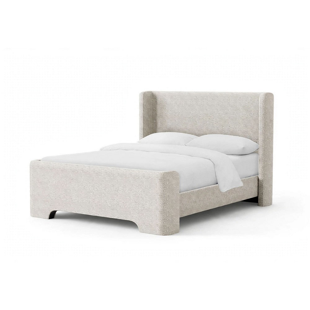 Verna Queen Size Bed | Shelter Headboard | Taupe Chenille Upholstery