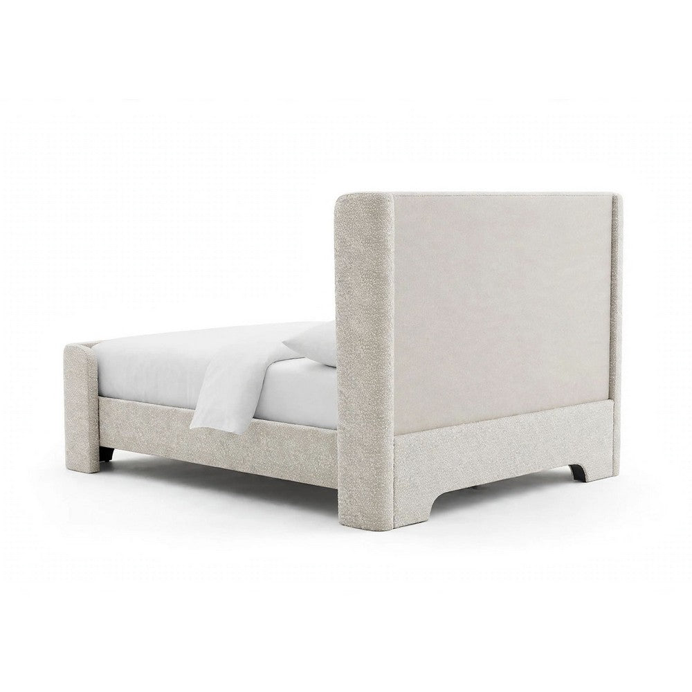 Verna Queen Size Bed | Shelter Headboard | Taupe Chenille Upholstery