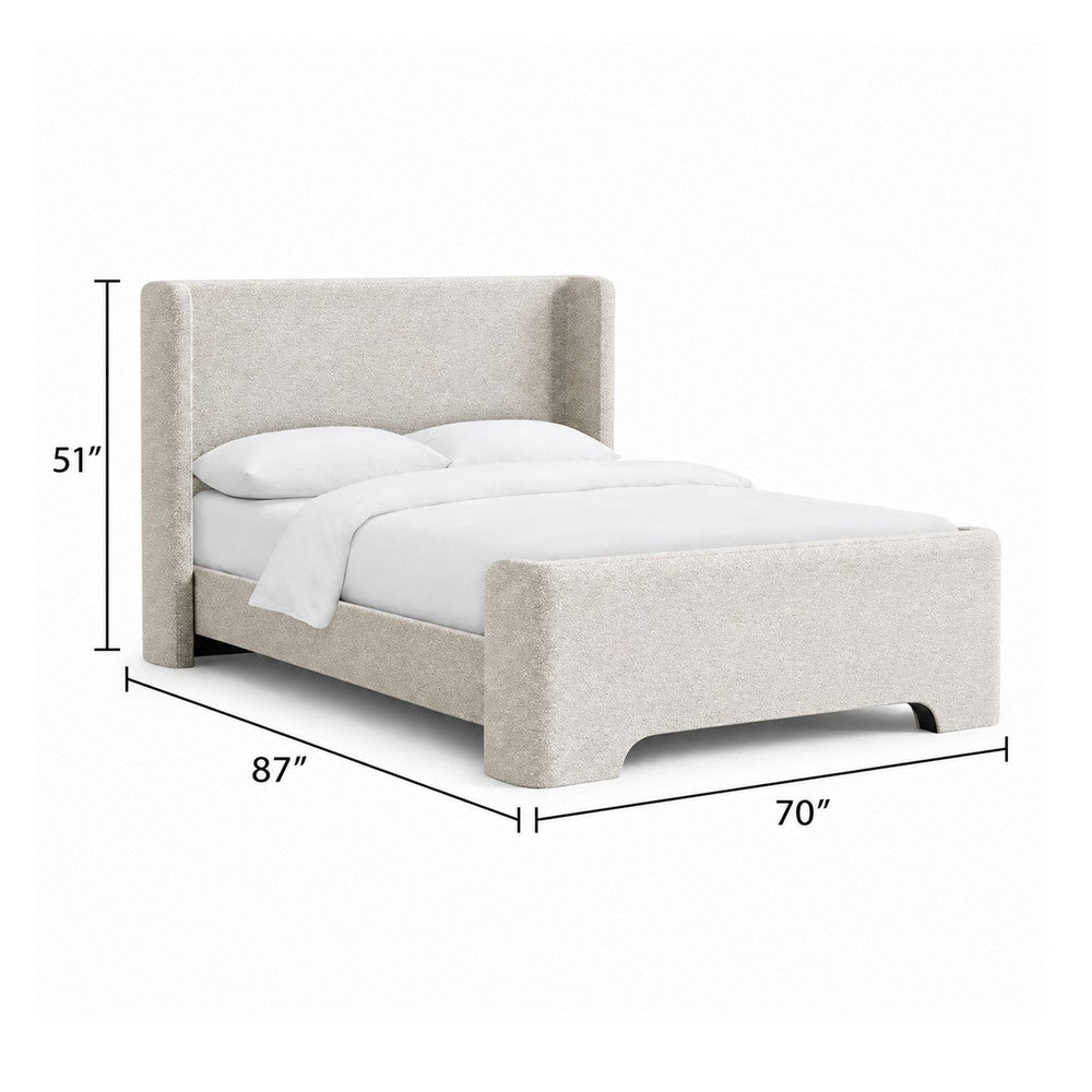 Verna Queen Size Bed | Shelter Headboard | Taupe Chenille Upholstery