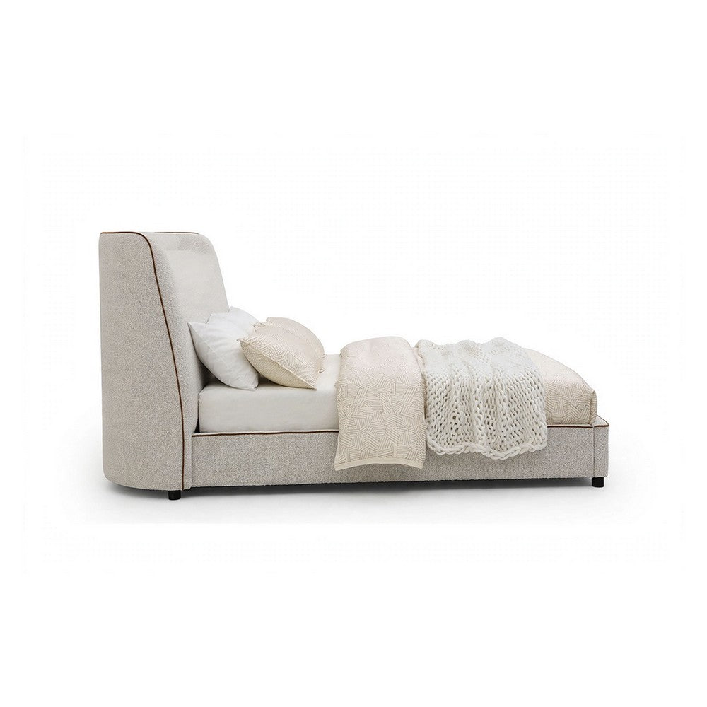 Ena King Size Bed | Oak Upholstery with Brown Contrast Welt | Low Profile