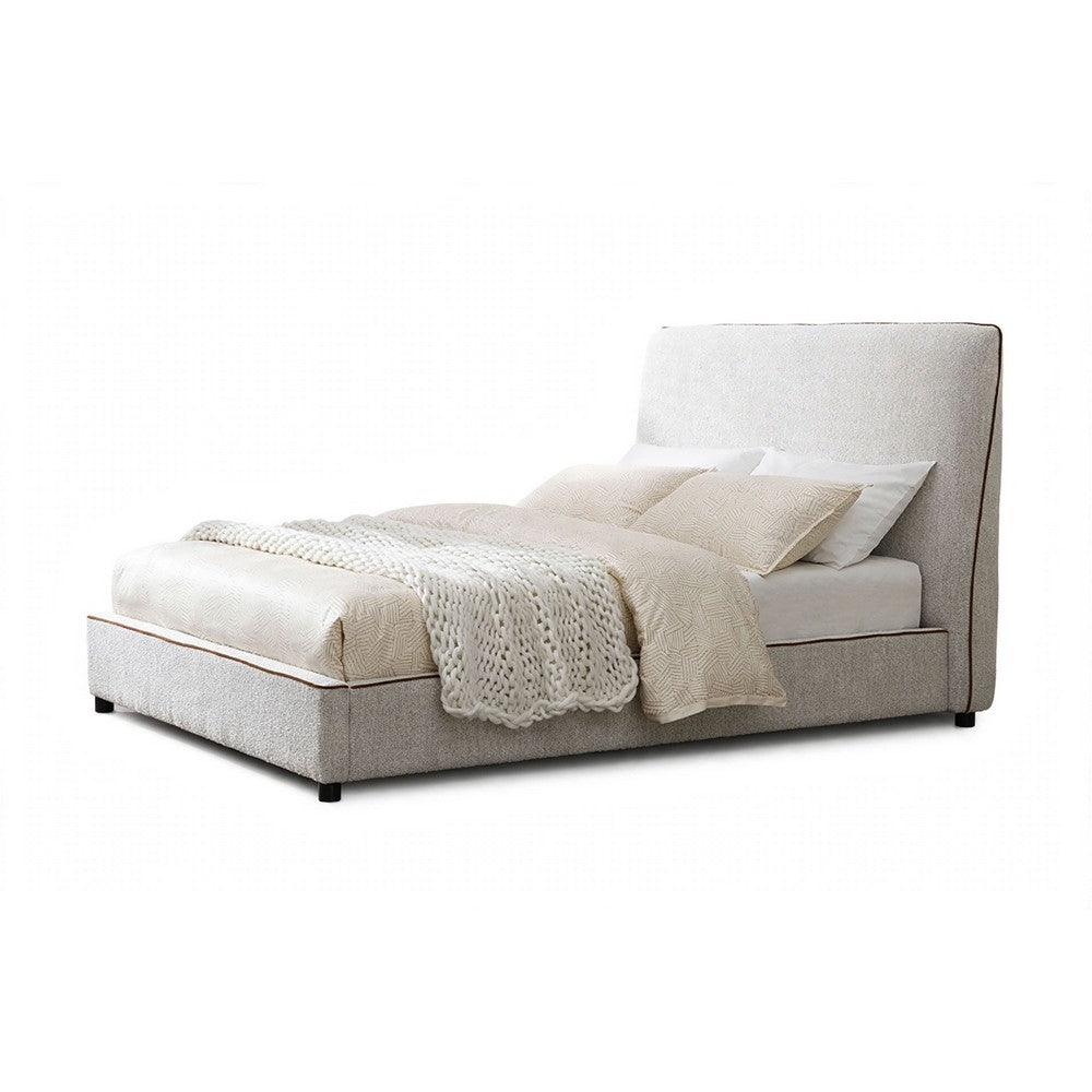 Ena King Size Bed | Oak Upholstery with Brown Contrast Welt | Low Profile