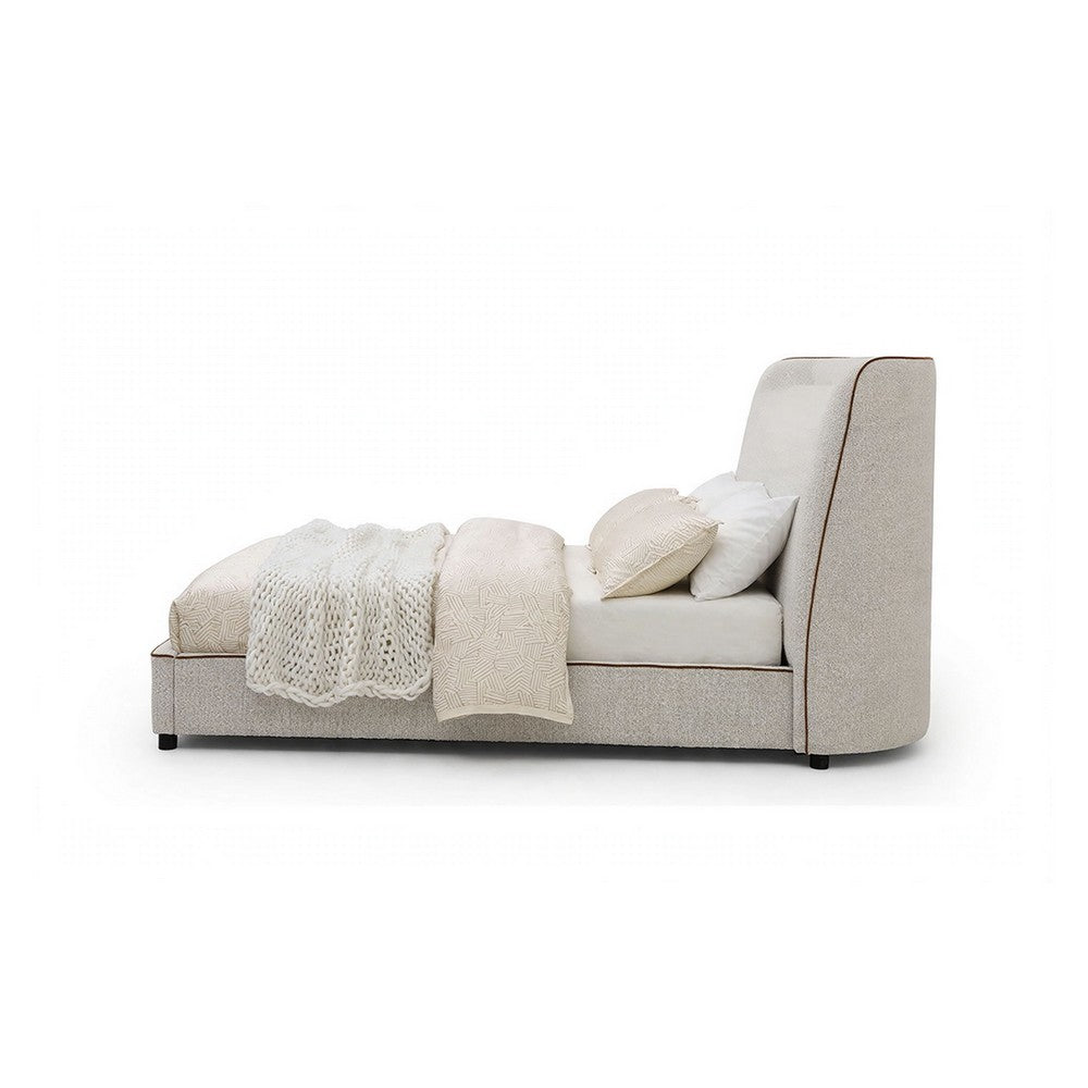 Ena King Size Bed | Oak Upholstery with Brown Contrast Welt | Low Profile