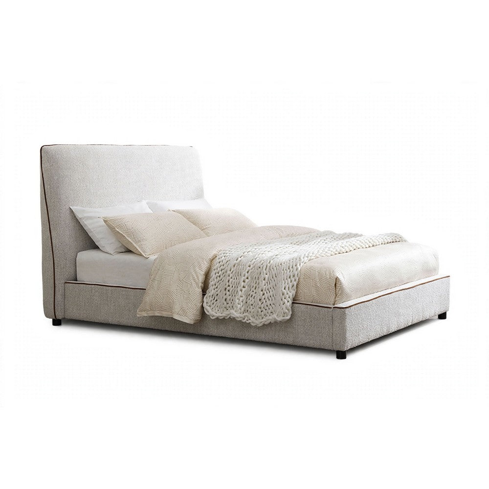 Ena Full Size Bed | Oak Upholstery with Brown Contrast Welt | Low Profile