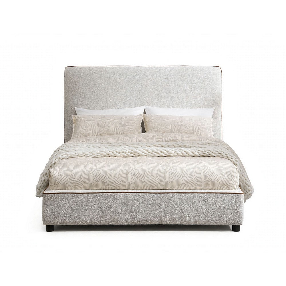 Ena Full Size Bed | Oak Upholstery with Brown Contrast Welt | Low Profile