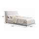 Ena Queen Size Bed | Oak Upholstery with Brown Contrast Welt | Low Profile