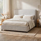Ena Queen Size Bed | Oak Upholstery with Brown Contrast Welt | Low Profile