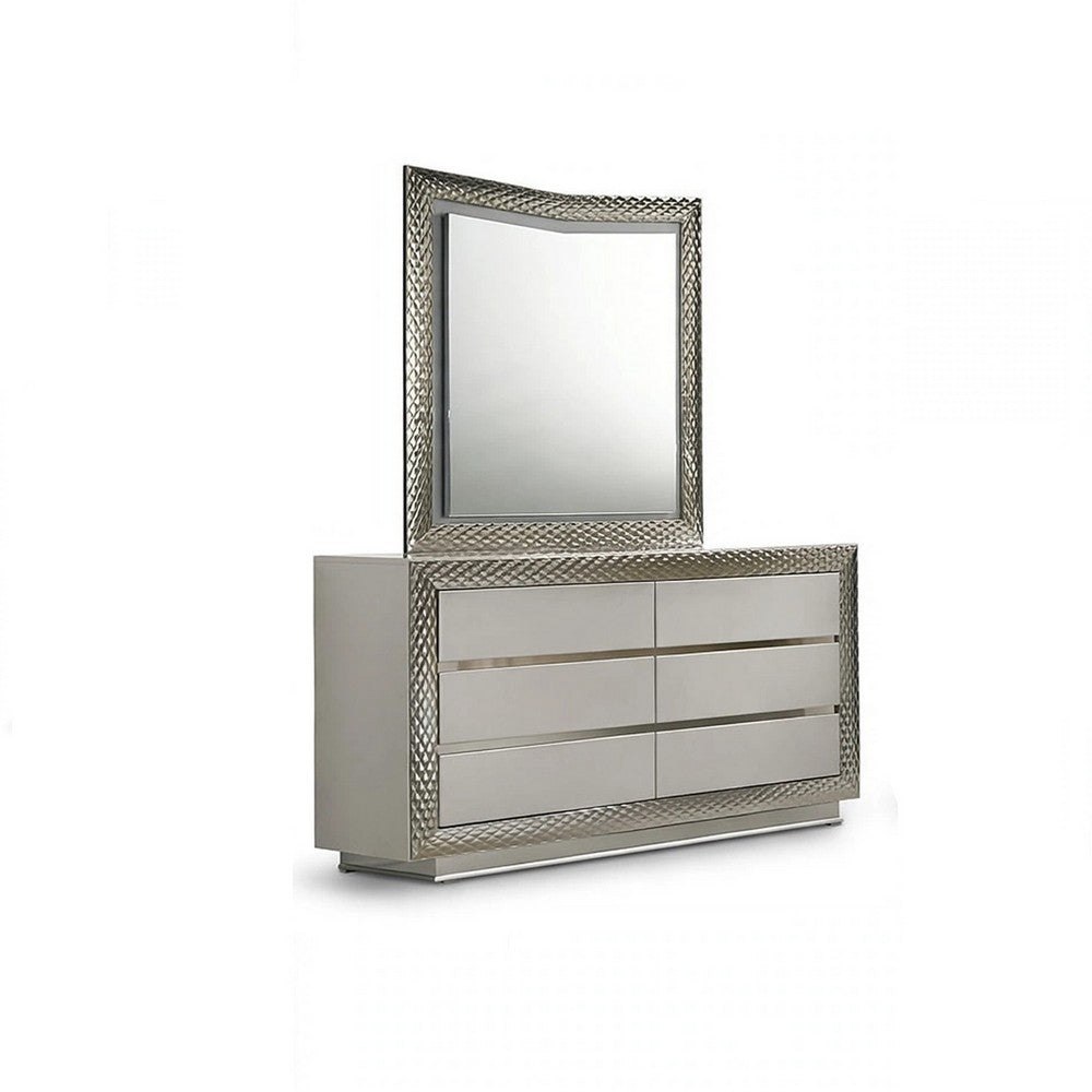 Vino 5pc Queen Bedroom Set w 2 Nighstands | LED Headboard and Mirror | Gray
