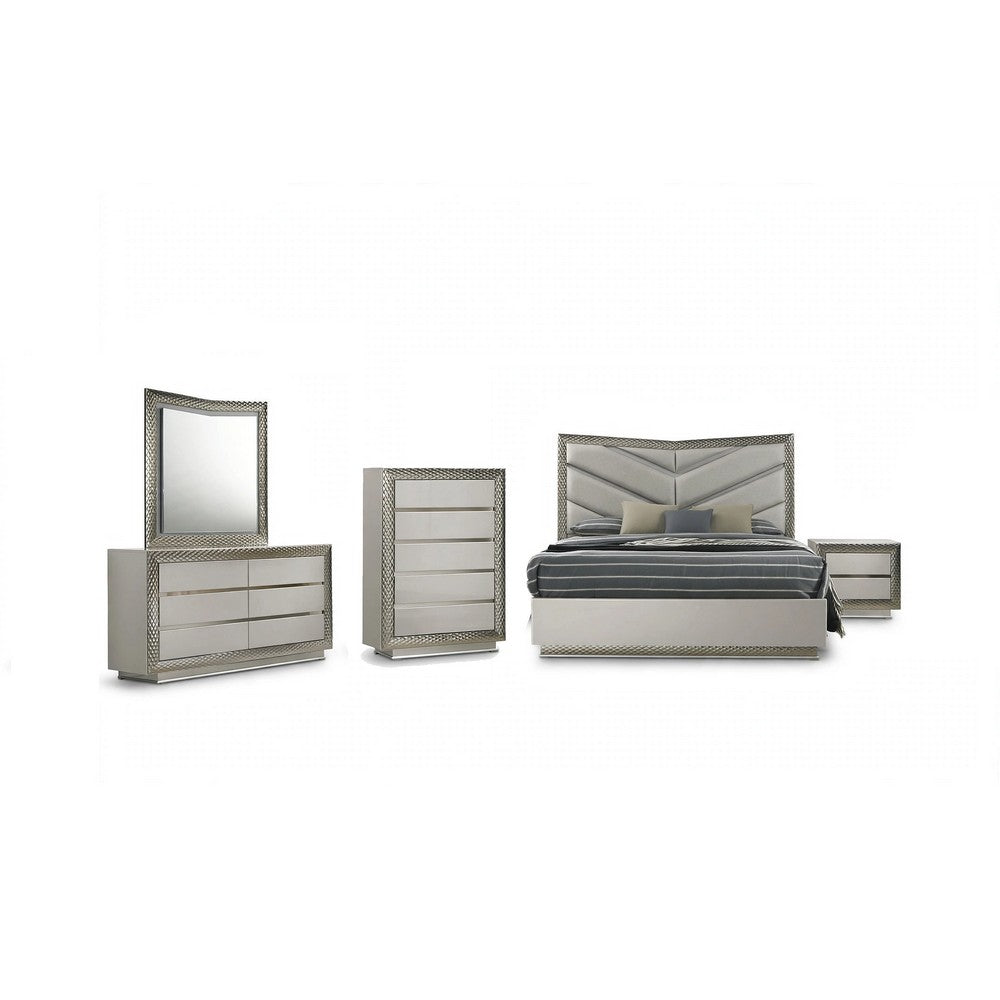 Vino 5pc Queen Bedroom Set | LED Headboard and Mirror | Metallic Gray