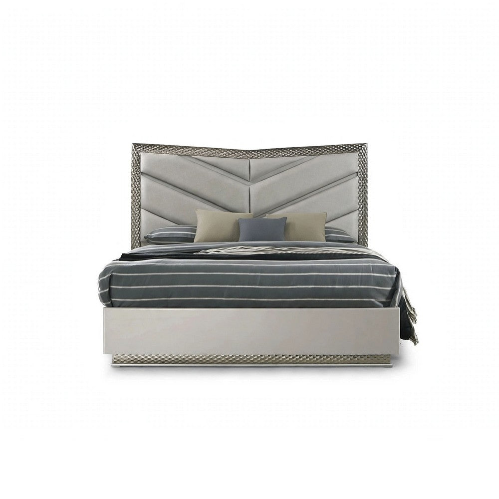 Vino 5pc Queen Bedroom Set | LED Headboard and Mirror | Metallic Gray
