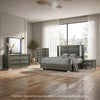 Levi 5pc Queen Bedroom Set | LED Headboard and Mirror | Leaf Molding | Gray
