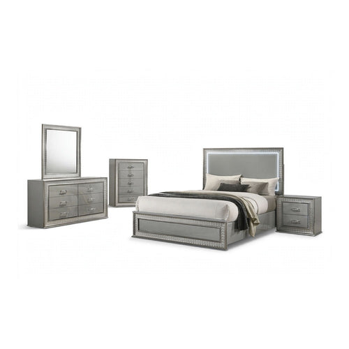 Cyl 5pc Queen Bedroom Set | LED Headboard and Mirror | Metallic Gray