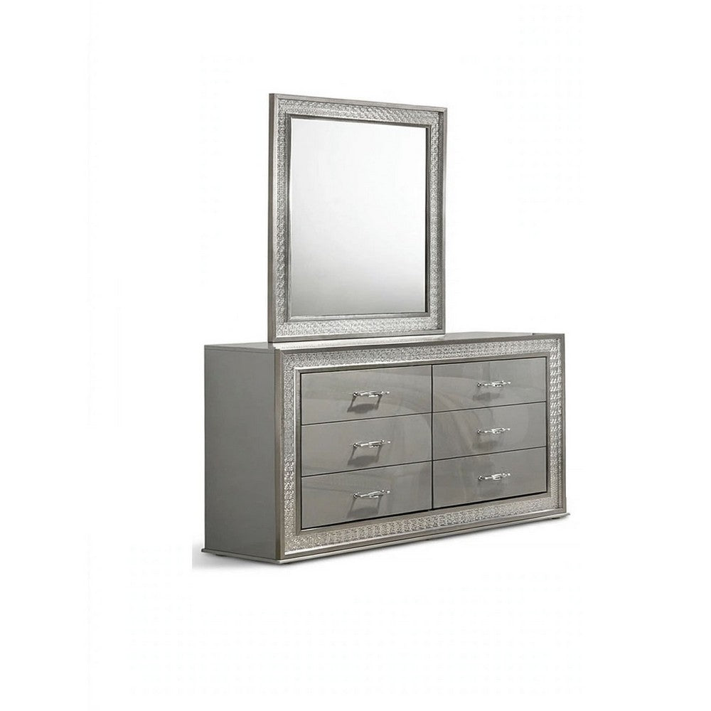Cyl 5pc Queen Bedroom Set | LED Headboard and Mirror | Metallic Gray