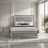 Cyl Queen Bed | LED Headboard | Scale Molding Trim in Silver | Metallic Gray