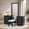 Ashen 4pc Vanity Set w LED Mirror | Storage Stool w Foam Cushion | Black