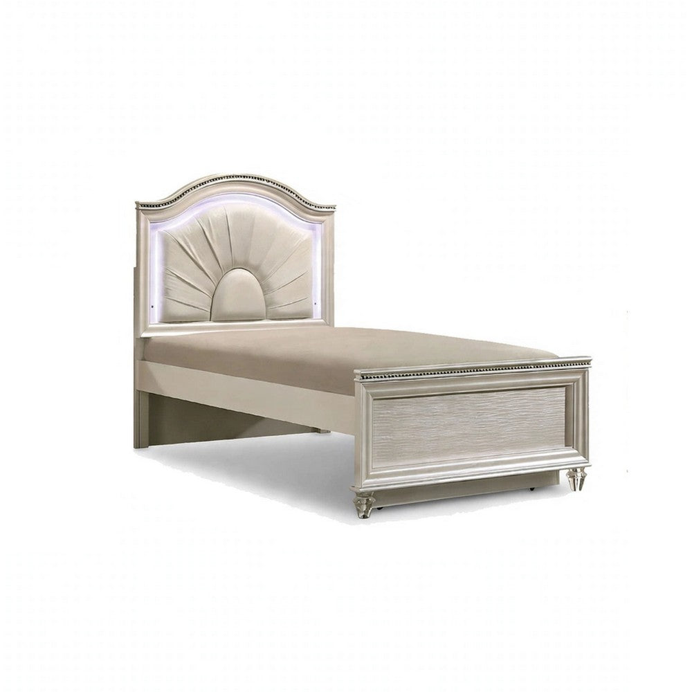 Jisoo 4pc Full Bedroom Set | LED Headboard, Dresser, Mirror | Pearl White
