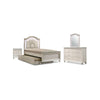 Jisoo 4pc Full Bedroom Set w Trundle | LED Headboard | Pearl White