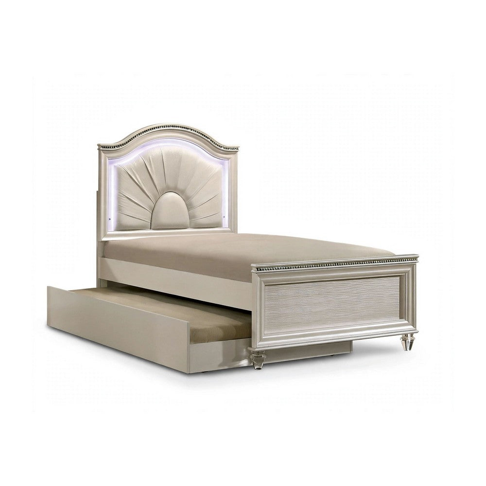 Jisoo 4pc Full Bedroom Set w Trundle | LED Headboard | Pearl White