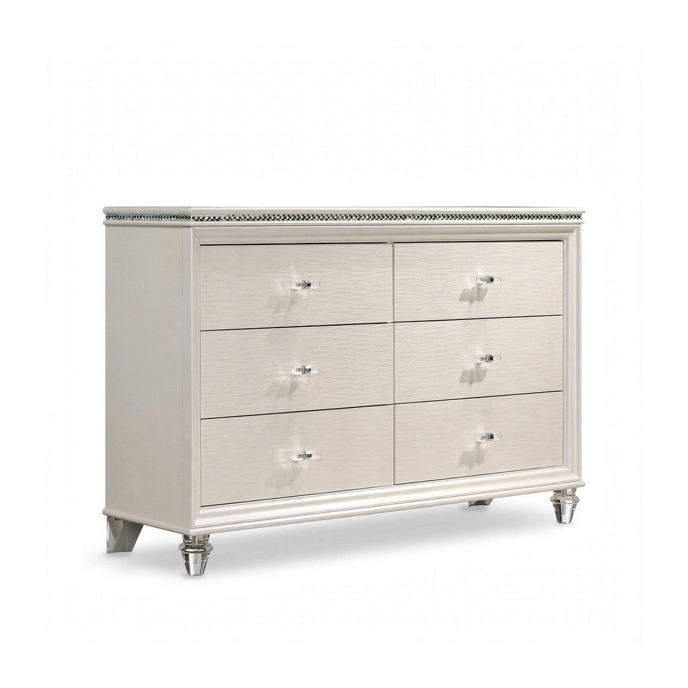 Jisoo 4pc Full Bedroom Set w Trundle | LED Headboard | Pearl White
