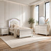 Jisoo 4pc Twin Bedroom Set | LED Headboard, Dresser, Mirror | Pearl White