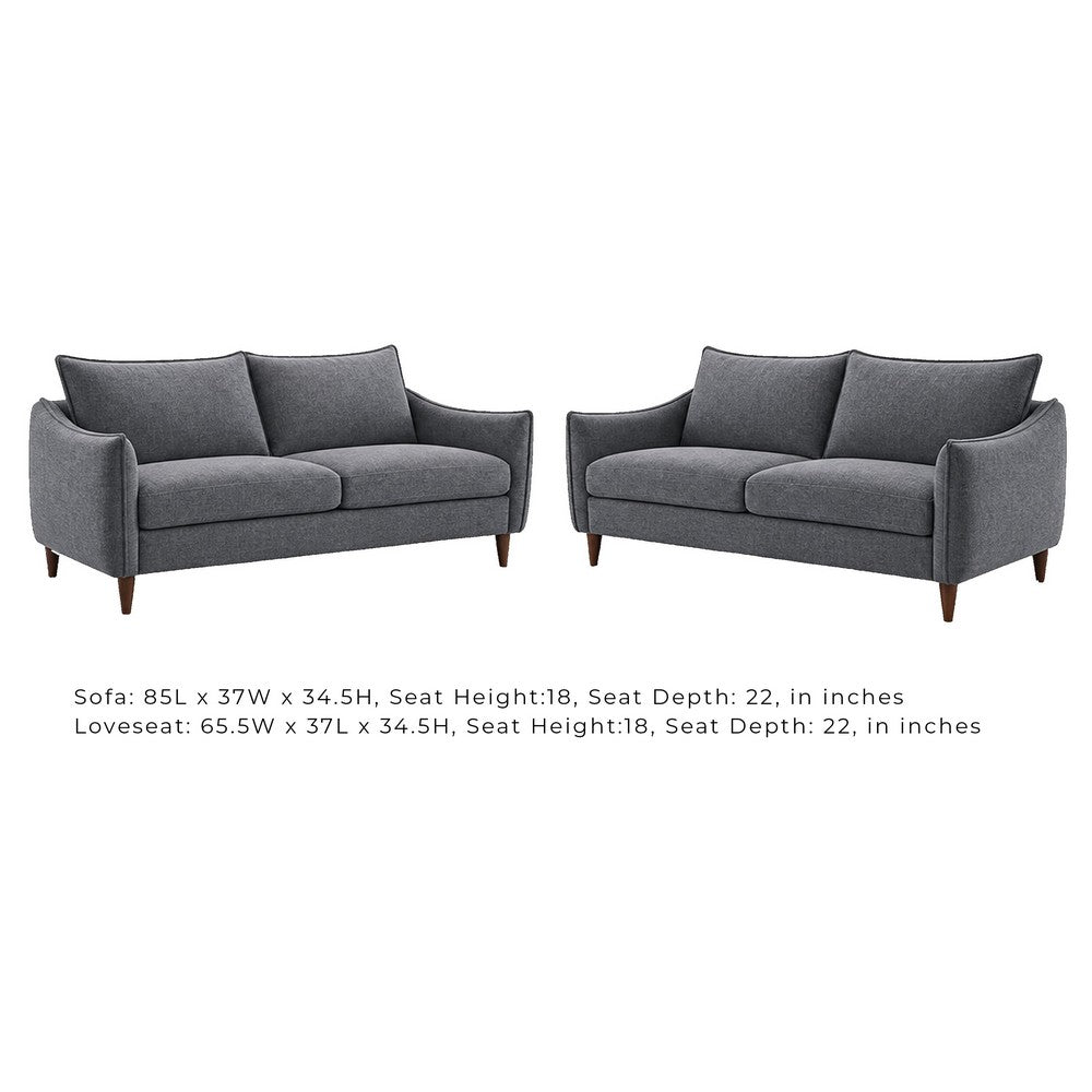 Vora 2pc Sofa and Loveseat Set | Slope Arms | Foam Fill Dark Gray Chenille