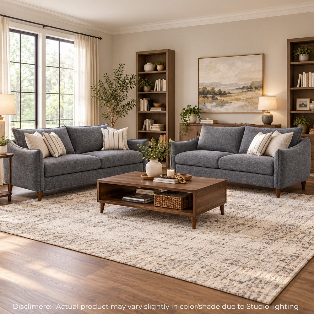 Vora 2pc Sofa and Loveseat Set | Slope Arms | Foam Fill Dark Gray Chenille