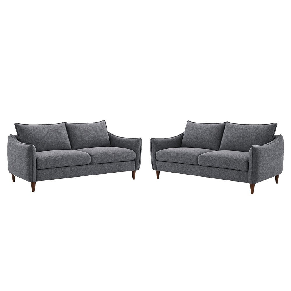 Vora 2pc Sofa and Loveseat Set | Slope Arms | Foam Fill Dark Gray Chenille