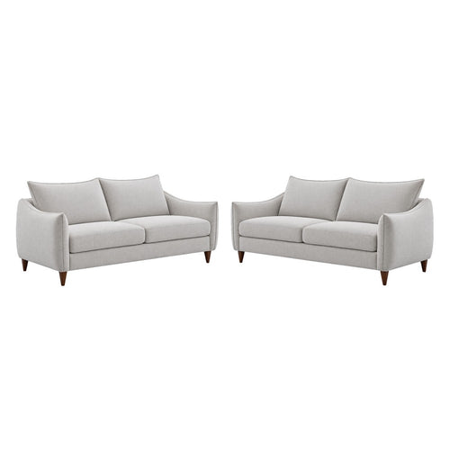 Vora 2pc Sofa and Loveseat Set | Slope Arms | Foam Fill Light Gray Chenille