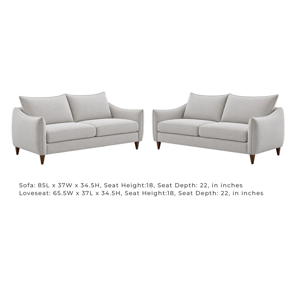 Vora 2pc Sofa and Loveseat Set | Slope Arms | Foam Fill Light Gray Chenille